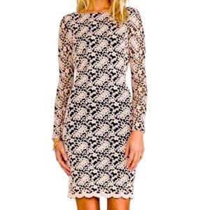 Alice + Olivia Black and Cream Long Sleeve Dress